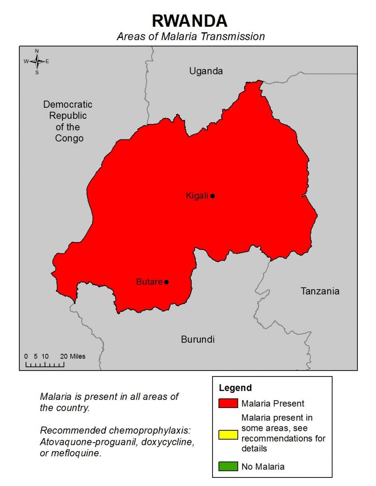 mapa Ruanda malaria
